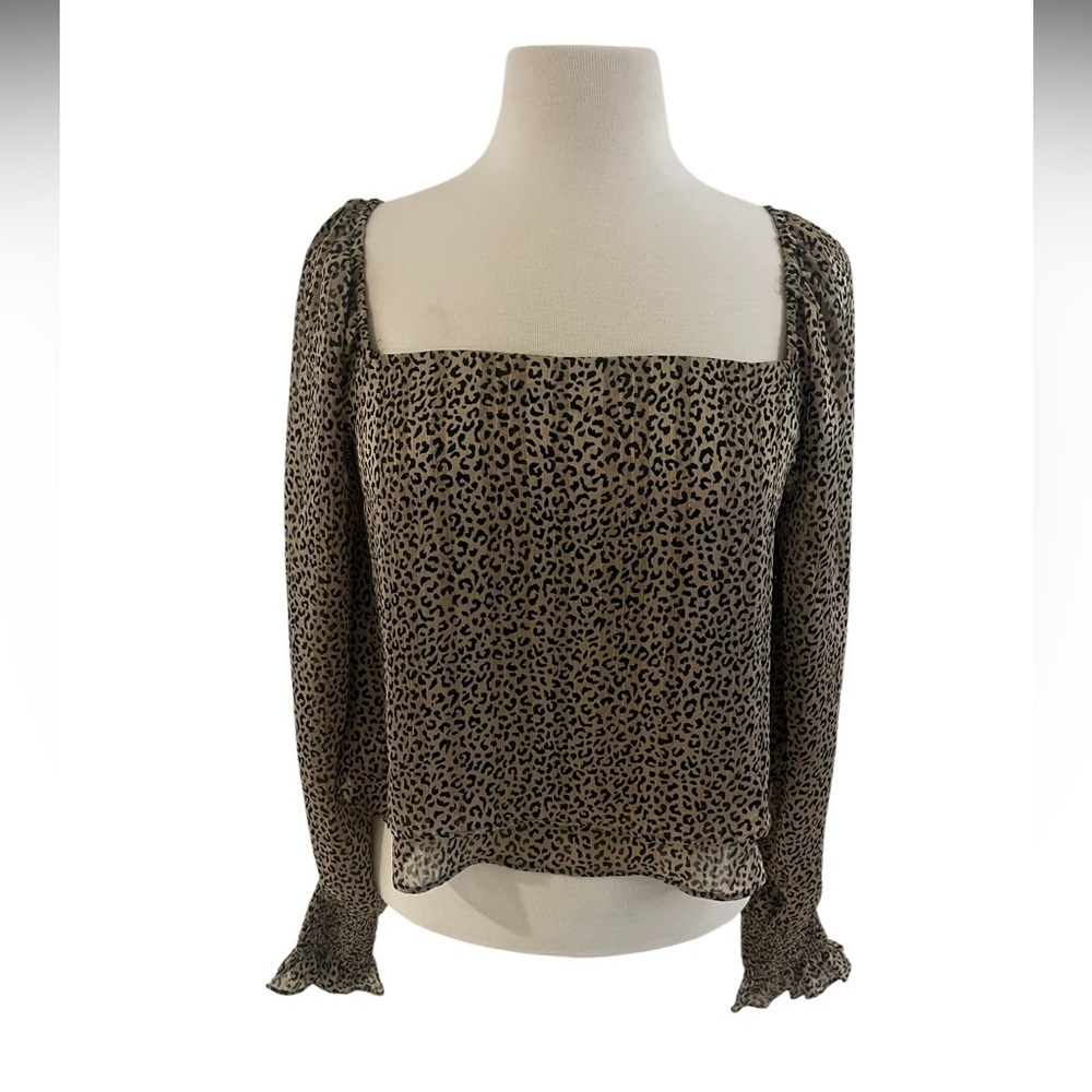 Cropped Leopard sheer like long sleeved shirt-NWT size Large-Animal print